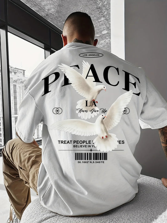 Men'S Summer 100% Pure Cotton Fashionable Casual Loose and Flat Pattern Printed Sports round Neck Short Sleeved T-Shirt Top