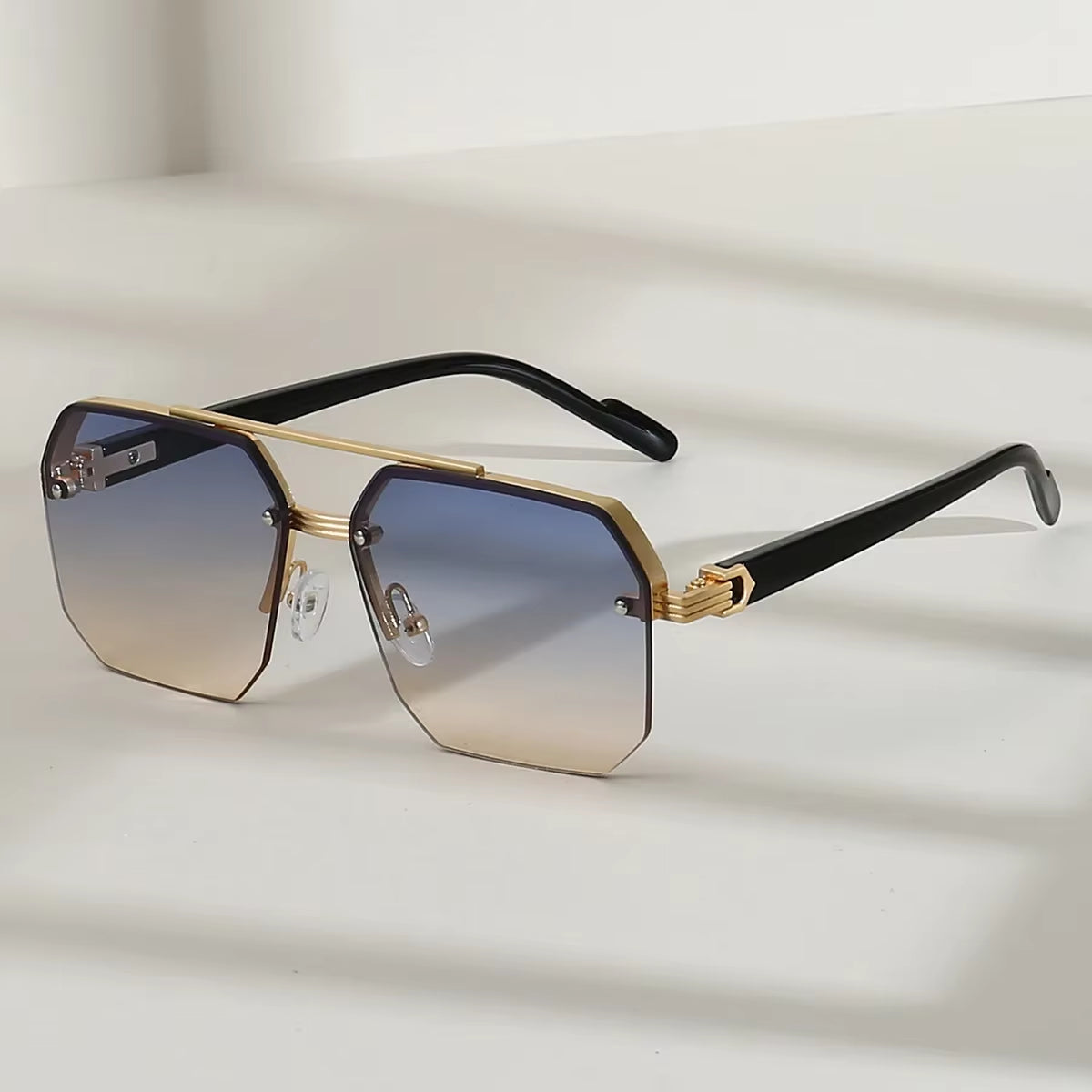 Men'S Metal Sunglasses Square Half Frame Rice Nails Casual Trend Personality Retro Fashion Outdoor Sports Eyeglasses