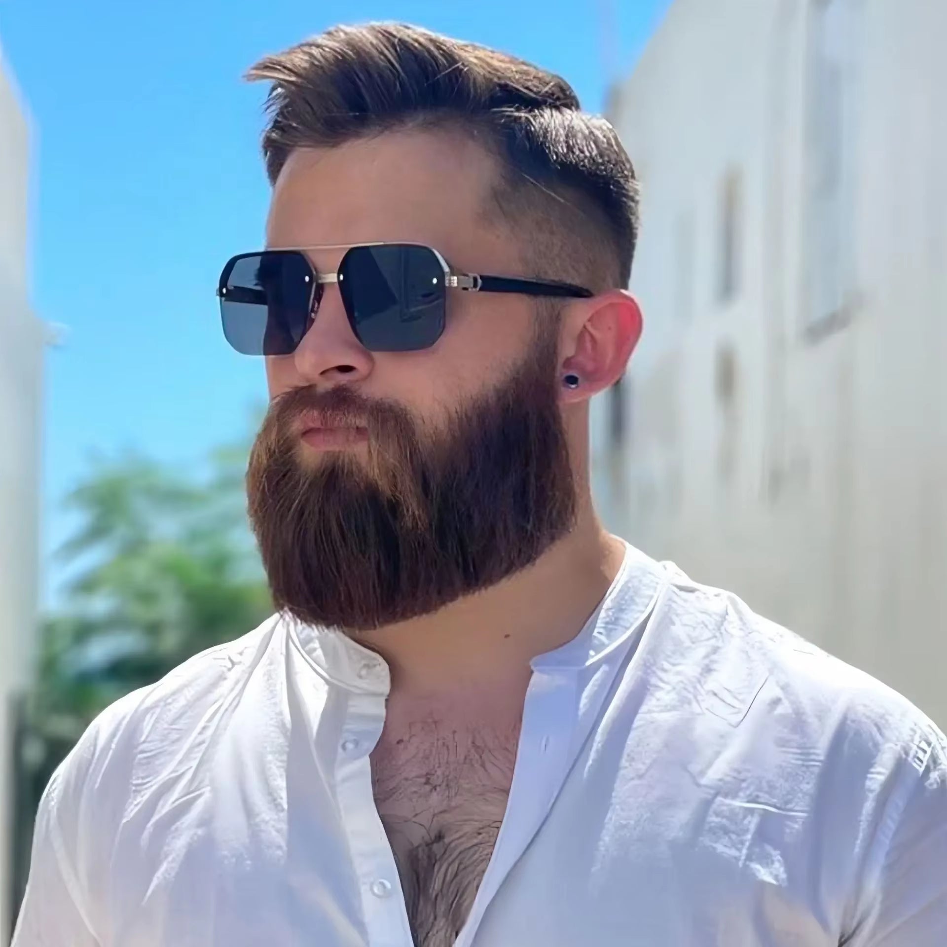 Men'S Metal Sunglasses Square Half Frame Rice Nails Casual Trend Personality Retro Fashion Outdoor Sports Eyeglasses
