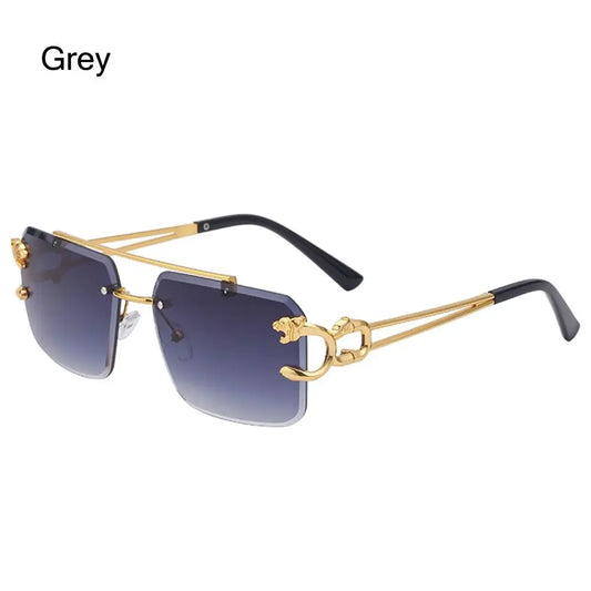 Steampunk Rimless Square Sunglasses Men 2025 Luxury Brand Designer Gold Lion Decoration Sun Glasses for Women Vintage Eyewear