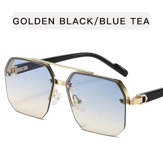 Men'S Metal Sunglasses Square Half Frame Rice Nails Casual Trend Personality Retro Fashion Outdoor Sports Eyeglasses